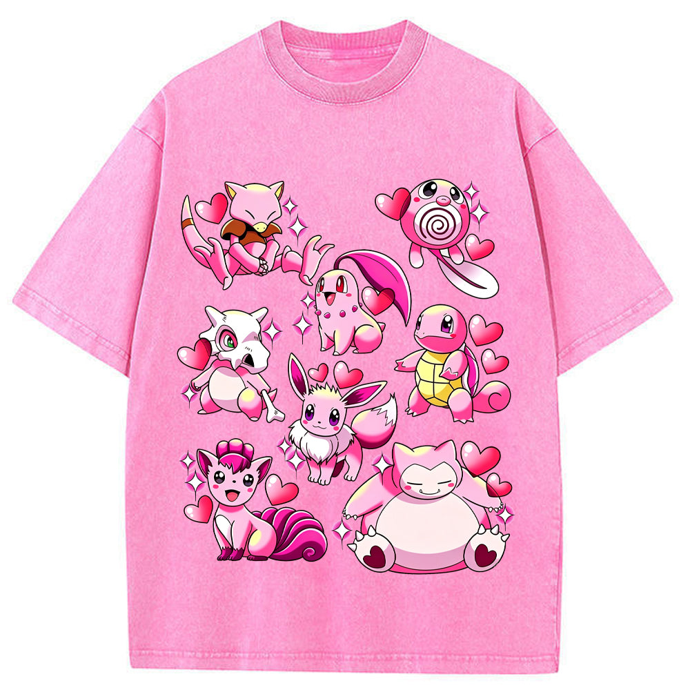 Pink Hearts Mixed Pokemon Cartoon Tee | Pokemon Anime Main image