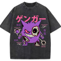 Vintage Washed Blue Skeleton Gengar Japanese Graphic Tee