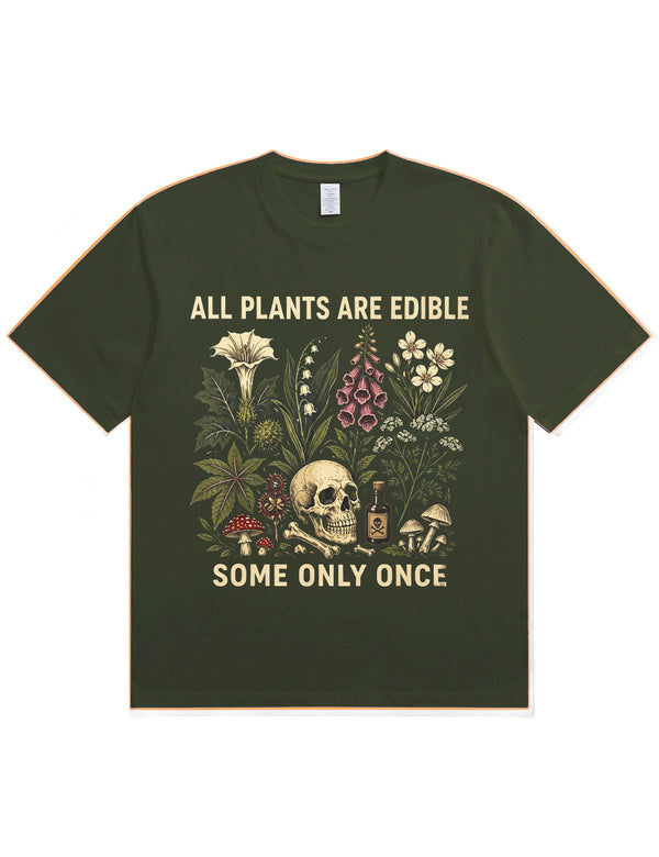 Retro Poisonous Plant Skull Mushroom  Soft Cotton T-Shirt