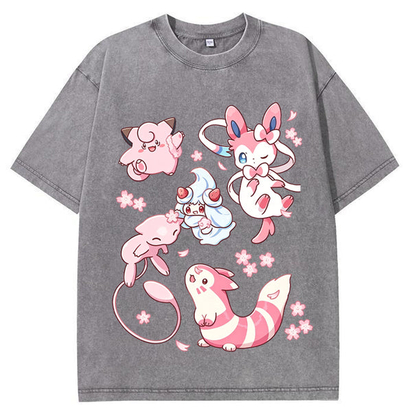Pink Fairy Type Evolution Squad Cartoon Tee | Pokemon Anime