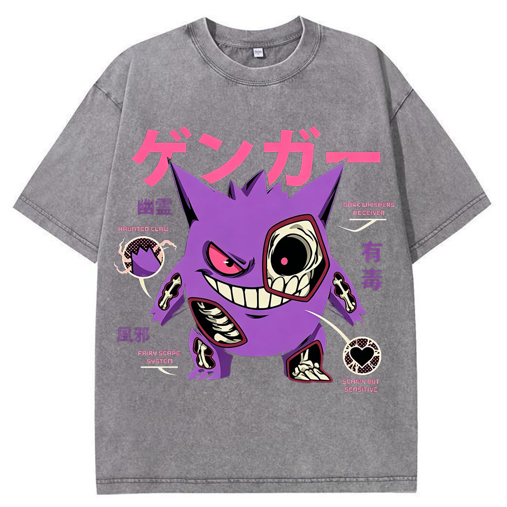 Vintage Washed Blue Skeleton Gengar Japanese Graphic Tee Secondary image