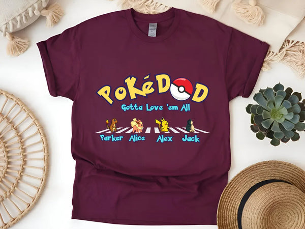 Custom Poke Dad Shirt, Personalized Kids Names, Father's Day Gift Tee