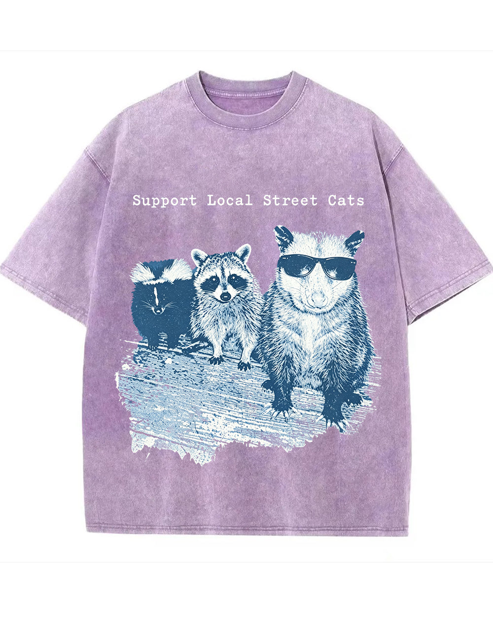Vintage Washed Support Local Street Cats Graphic T Shirt