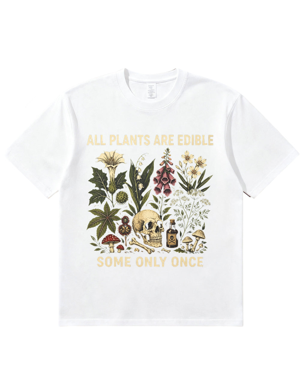 Retro Poisonous Plant Skull Mushroom  Soft Cotton T-Shirt
