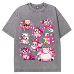Pink Hearts Mixed Pokemon Cartoon Tee | Pokemon Anime