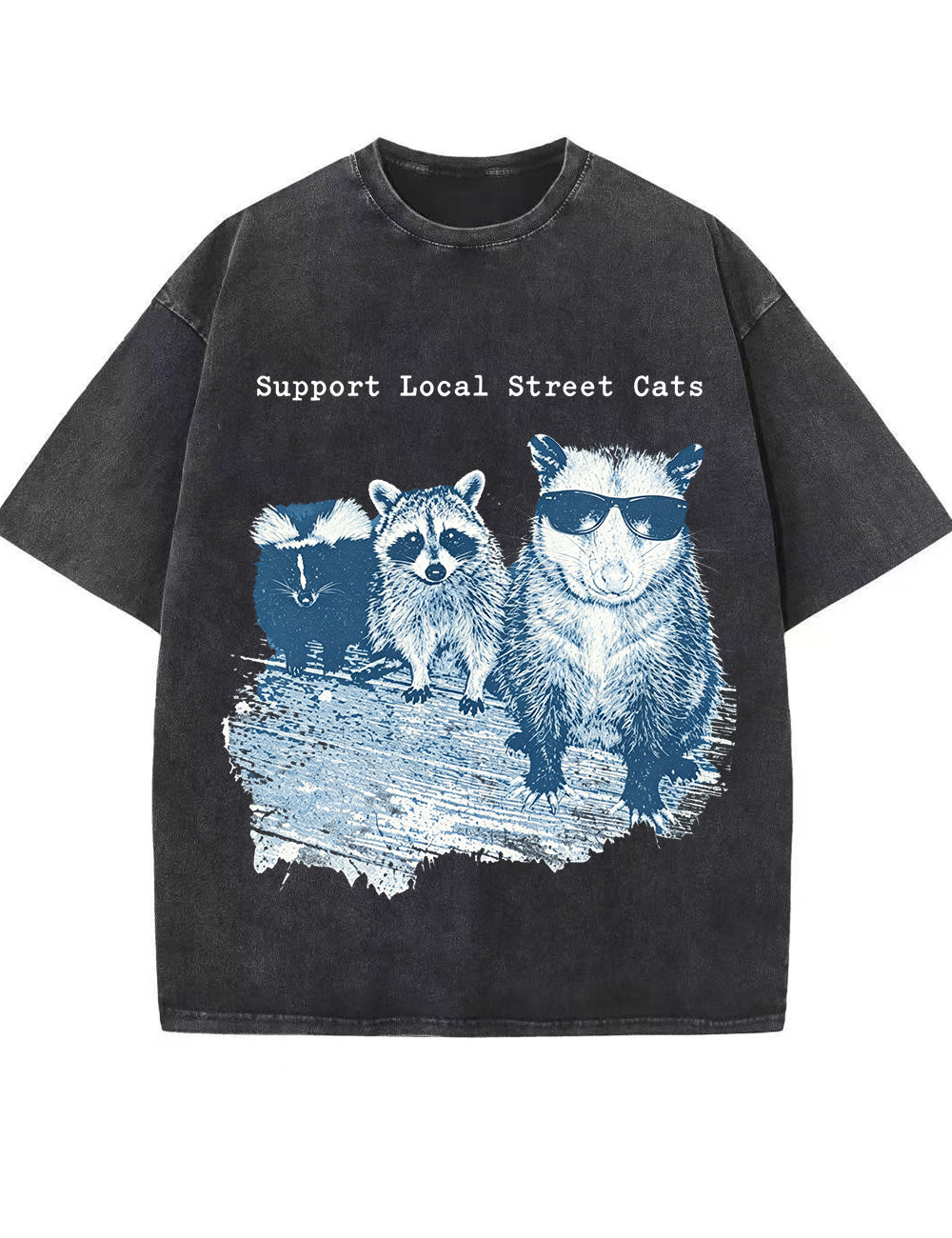 Vintage Washed Support Local Street Cats Graphic T Shirt