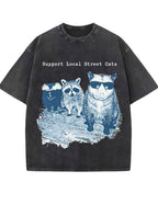 Vintage Washed Support Local Street Cats Graphic T Shirt
