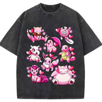 Pink Hearts Mixed Pokemon Cartoon Tee | Pokemon Anime
