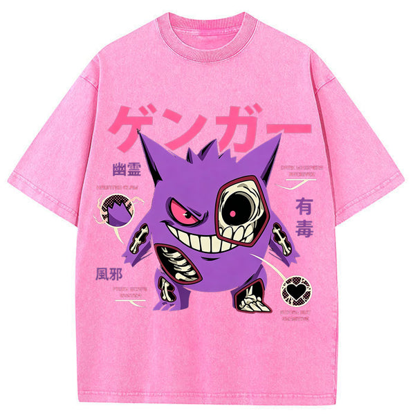 Vintage Washed Blue Skeleton Gengar Japanese Graphic Tee