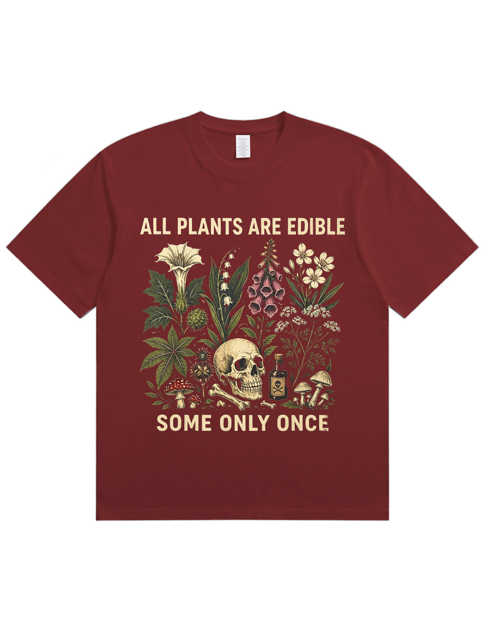 Retro Poisonous Plant Skull Mushroom  Soft Cotton T-Shirt
