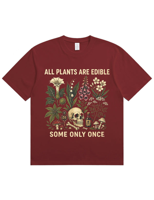 Retro Poisonous Plant Skull Mushroom  Soft Cotton T-Shirt