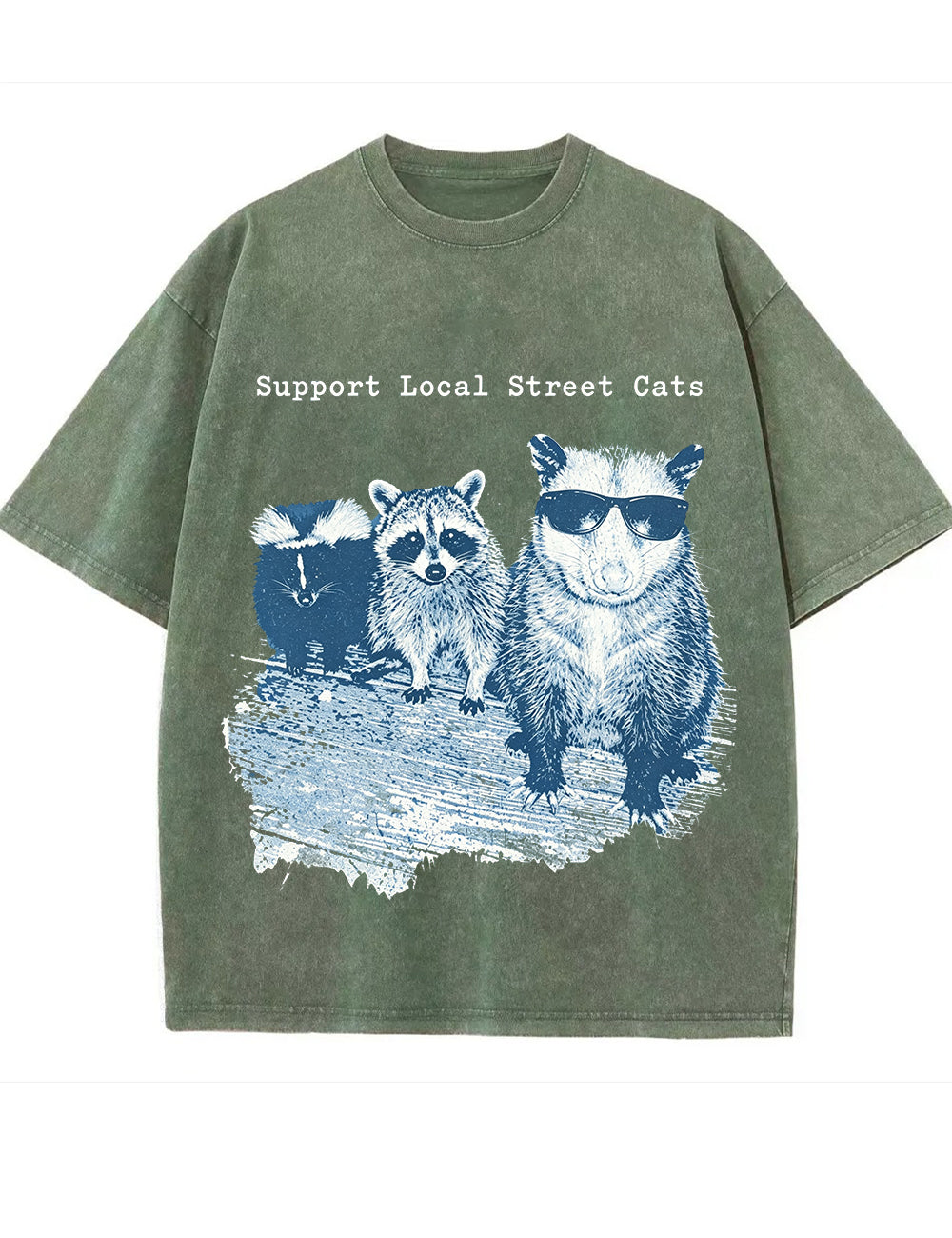 Vintage Washed Support Local Street Cats Graphic T Shirt