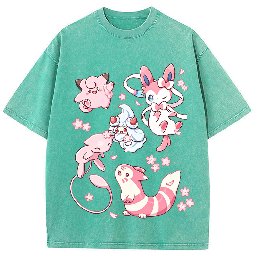 Pink Fairy Type Evolution Squad Cartoon Tee | Pokemon Anime