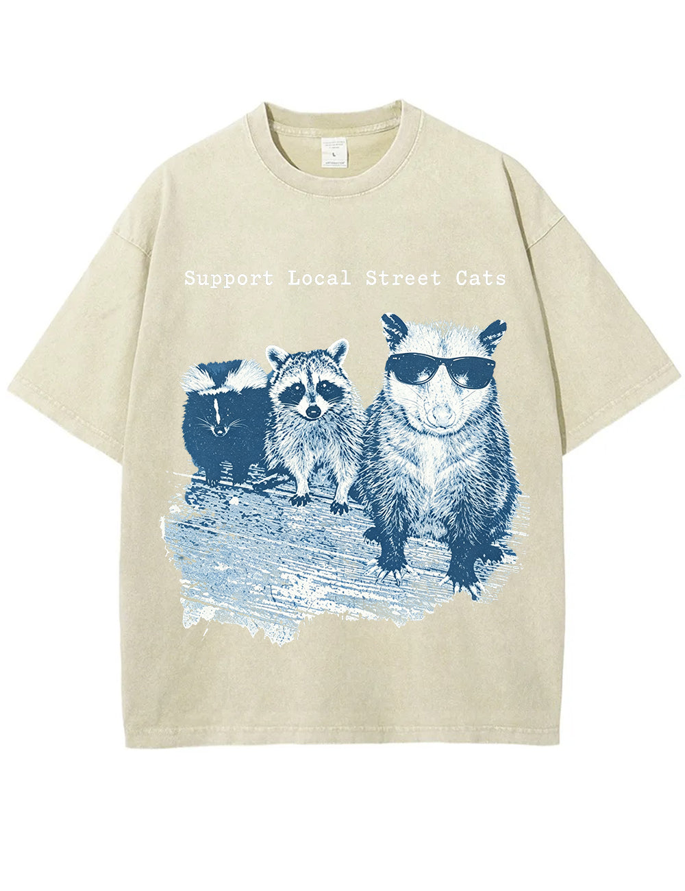 Vintage Washed Support Local Street Cats Graphic T Shirt