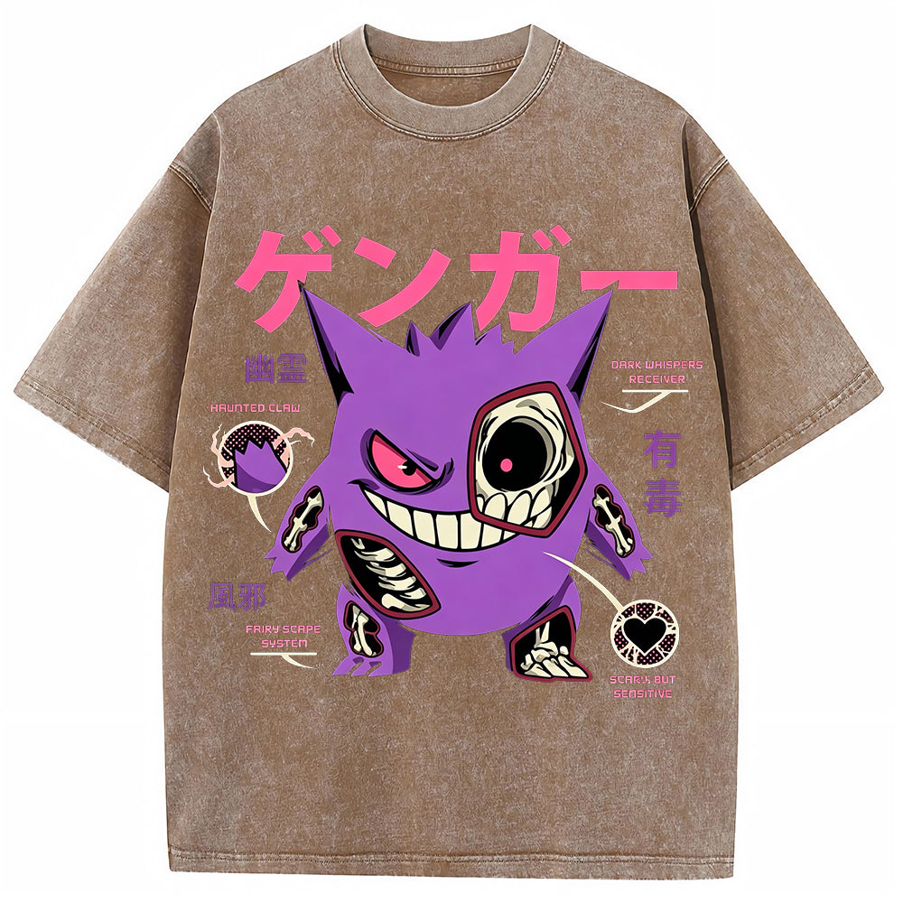 Vintage Washed Blue Skeleton Gengar Japanese Graphic Tee