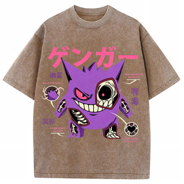 Vintage Washed Blue Skeleton Gengar Japanese Graphic Tee