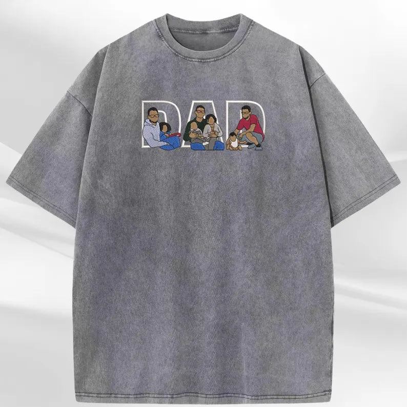 Personalized Dad Embroidered Washed Shirt