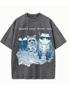 Vintage Washed Support Local Street Cats Graphic T Shirt