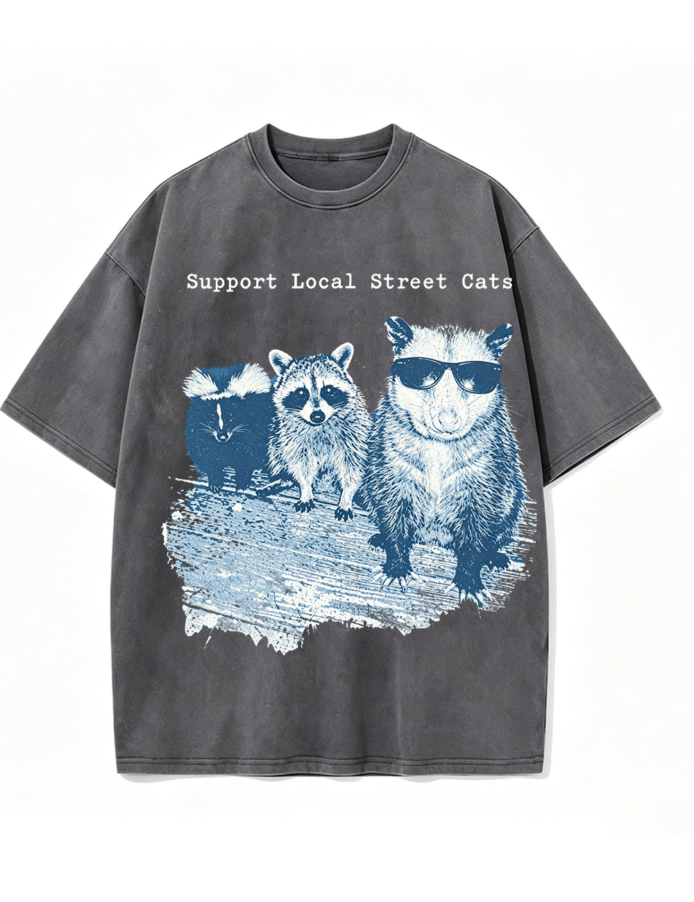 Vintage Washed Support Local Street Cats Graphic T Shirt