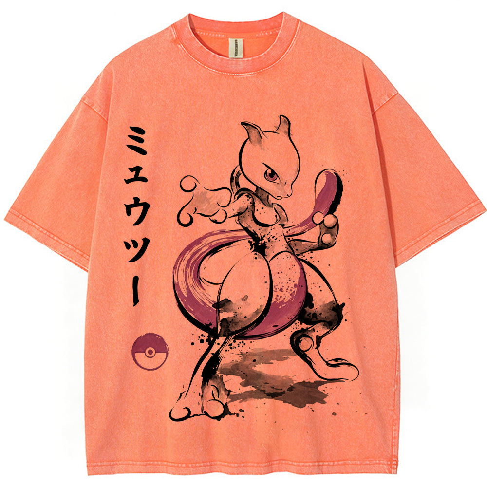 Sumie Mewtwo Kanji Wash Vintage Tee | Pokemon Anime