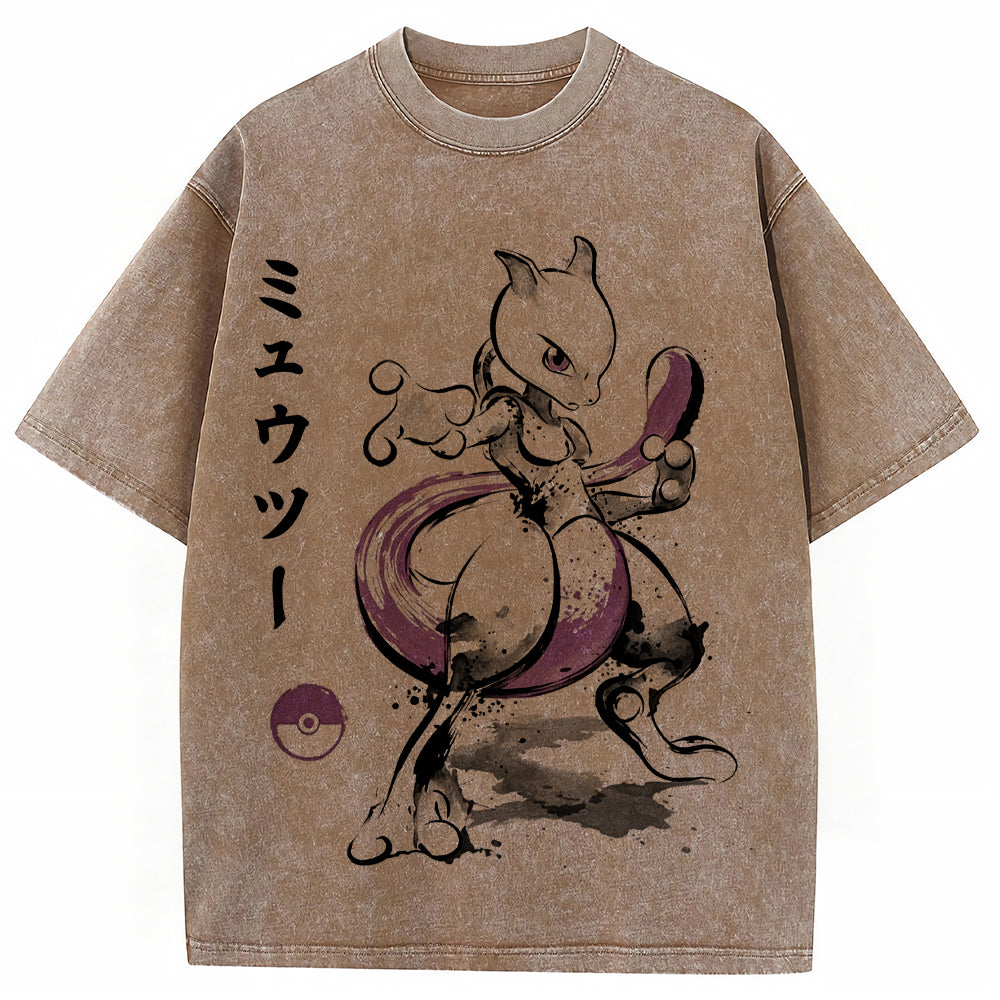 Sumie Mewtwo Kanji Wash Vintage Tee | Pokemon Anime