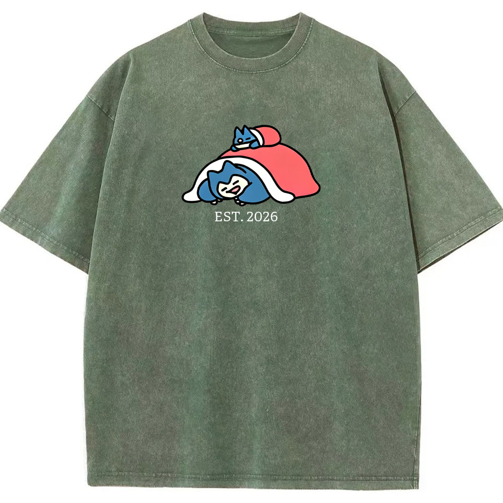 Cute Parent & Kid Snorlax Vintage Washed T-Shirt