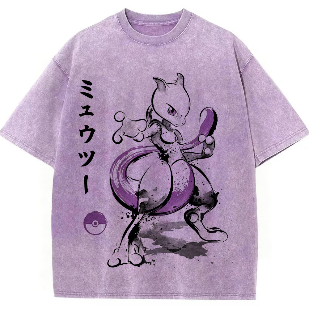Sumie Mewtwo Kanji Wash Vintage Tee | Pokemon Anime Secondary image
