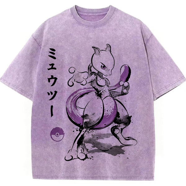 Sumie Mewtwo Kanji Wash Vintage Tee | Pokemon Anime