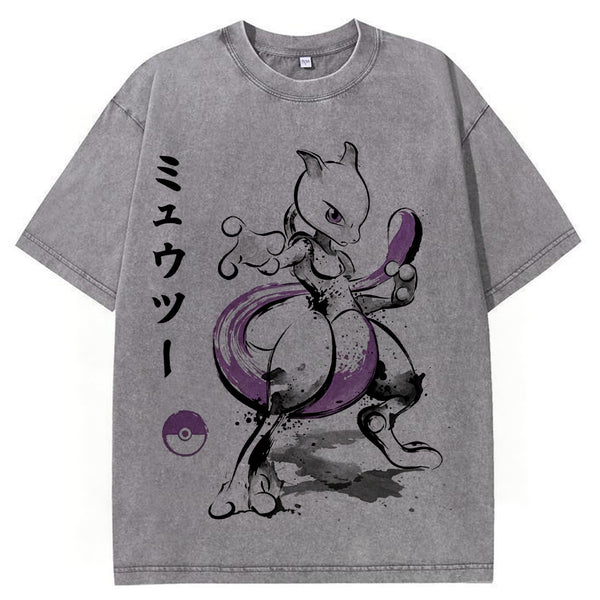 Sumie Mewtwo Kanji Wash Vintage Tee | Pokemon Anime