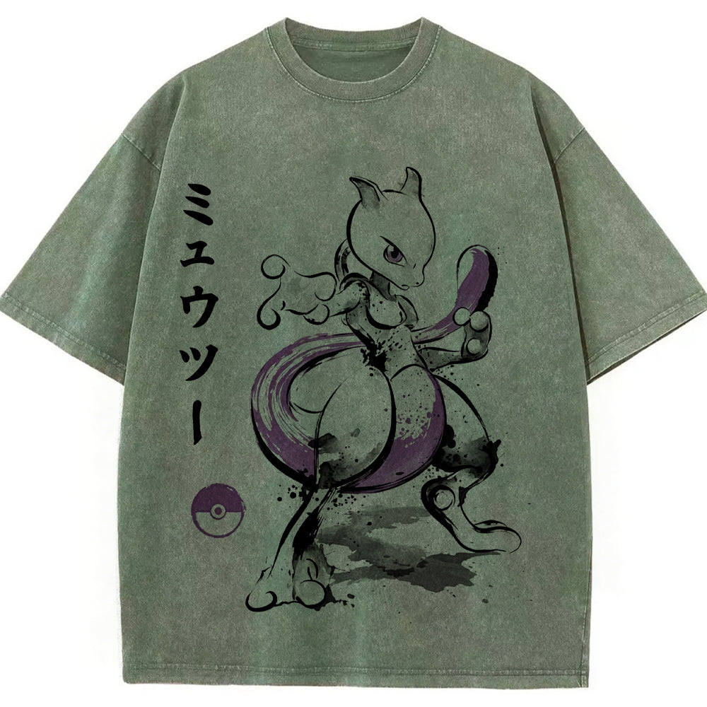 Sumie Mewtwo Kanji Wash Vintage Tee | Pokemon Anime