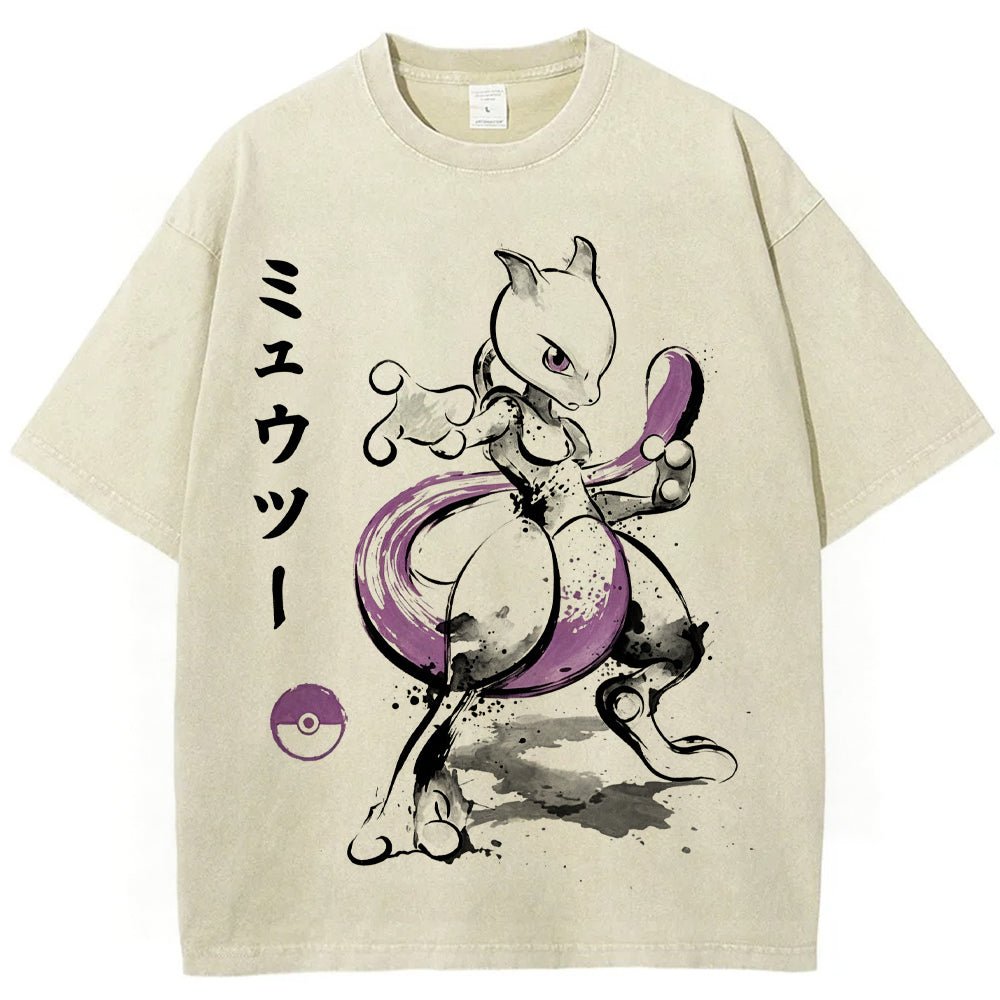 Sumie Mewtwo Kanji Wash Vintage Tee | Pokemon Anime Main image