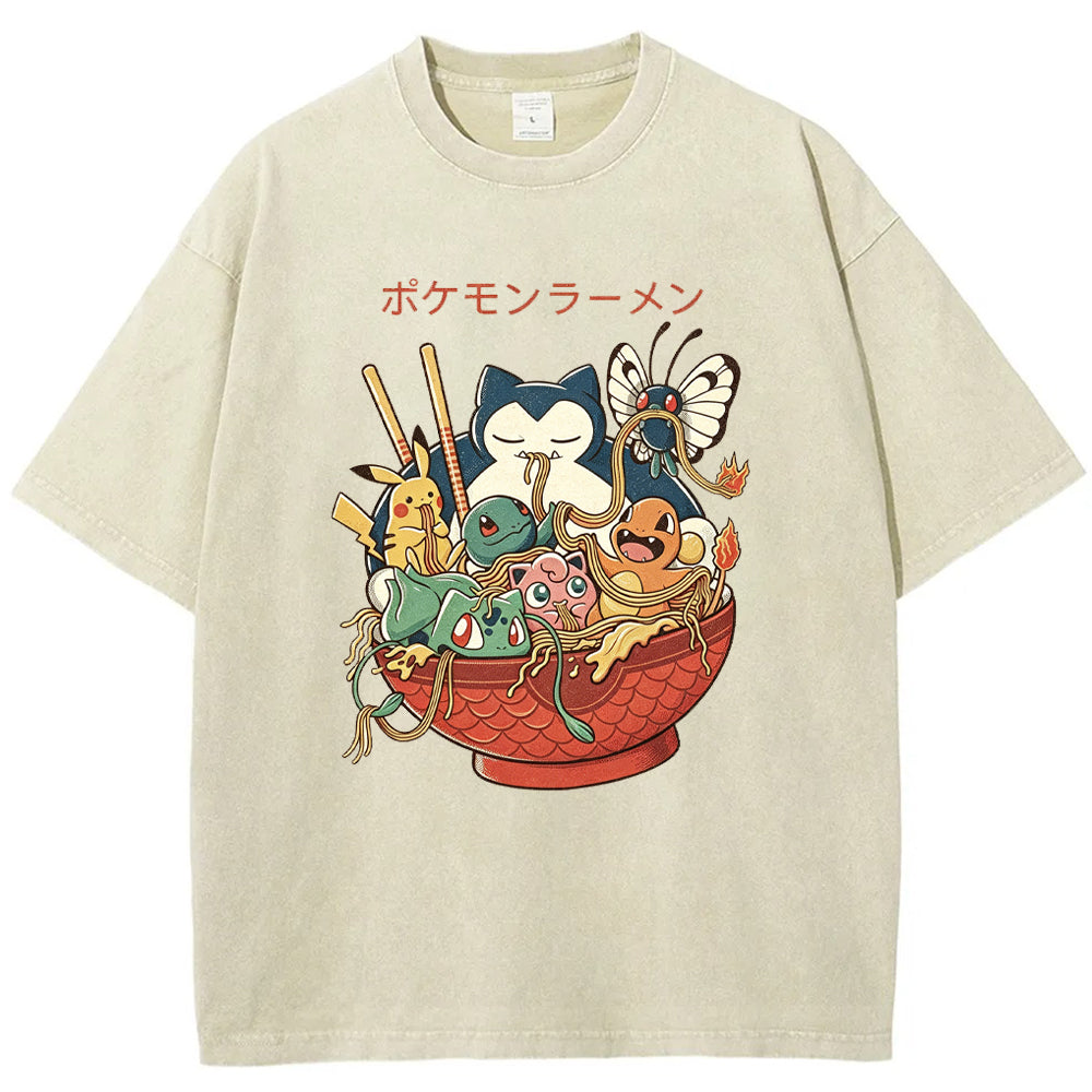 Pokemon Ramen Bowl Retro Cartoon Vintage Tee | Pokemon Anime