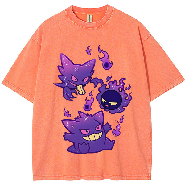 Purple Gastly Haunter Gengar Ghost Flame Cartoon Tee | Pokemon Anime
