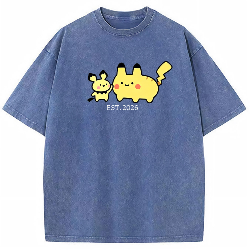 Cute Parent & Kid Pikachu Vintage Washed T-Shirt Secondary image