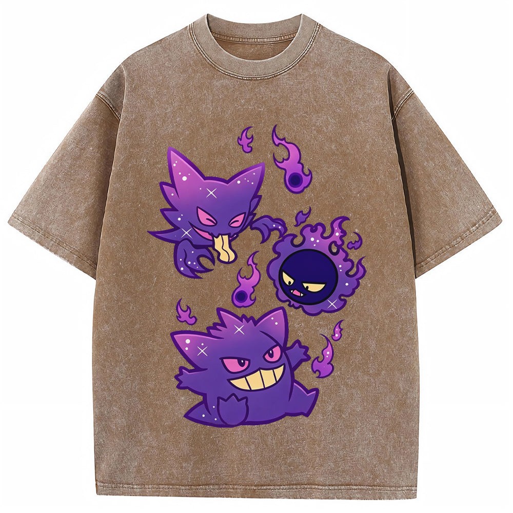Purple Gastly Haunter Gengar Ghost Flame Cartoon Tee | Pokemon Anime