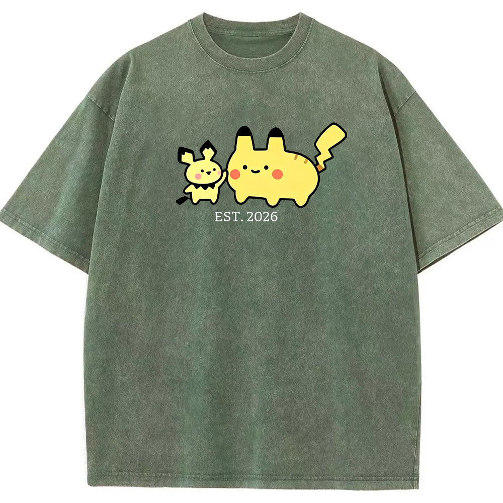 Cute Parent & Kid Pikachu Vintage Washed T-Shirt