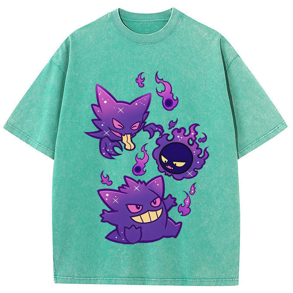 Purple Gastly Haunter Gengar Ghost Flame Cartoon Tee | Pokemon Anime