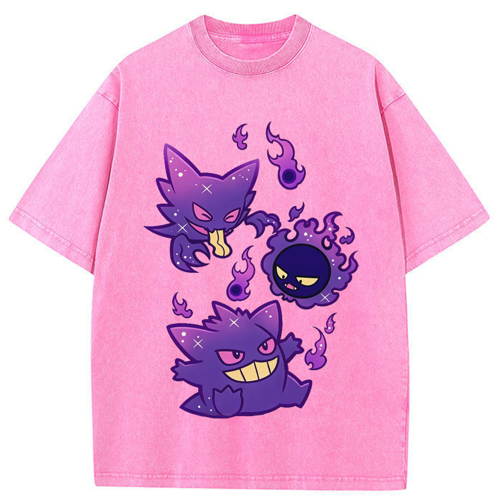 Purple Gastly Haunter Gengar Ghost Flame Cartoon Tee | Pokemon Anime