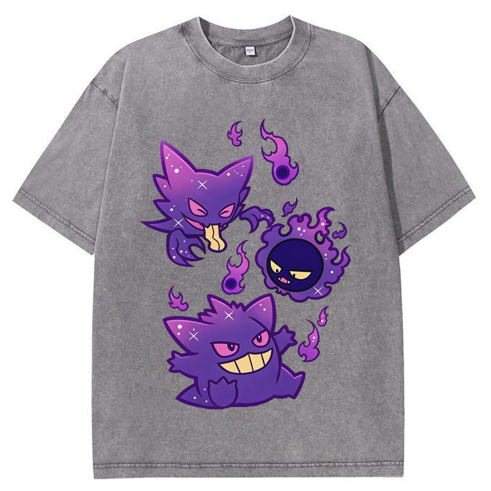Purple Gastly Haunter Gengar Ghost Flame Cartoon Tee | Pokemon Anime