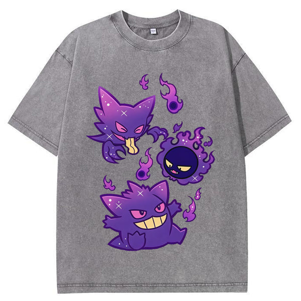 Purple Gastly Haunter Gengar Ghost Flame Cartoon Tee | Pokemon Anime