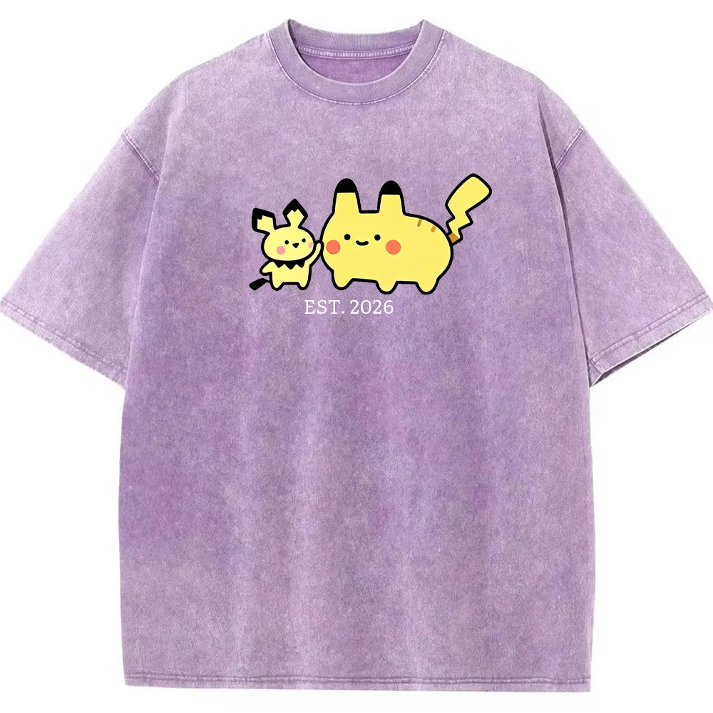 Cute Parent & Kid Pikachu Vintage Washed T-Shirt