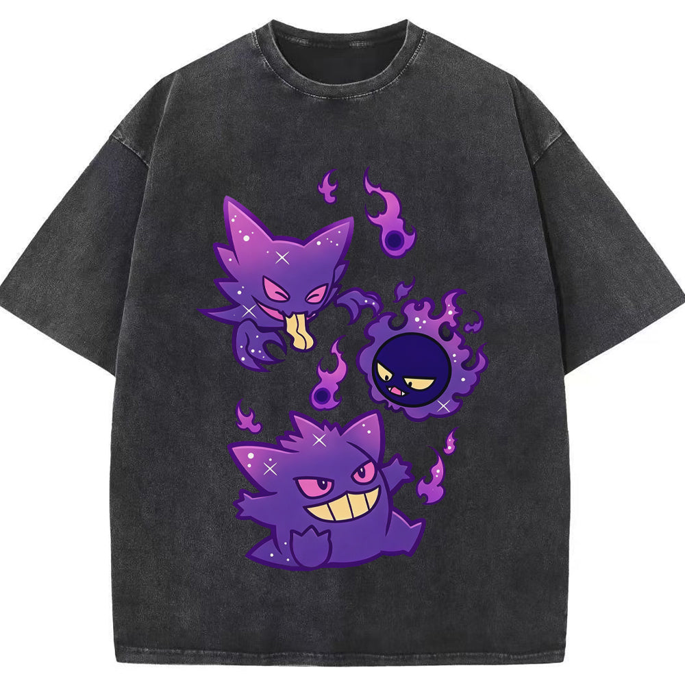 Purple Gastly Haunter Gengar Ghost Flame Cartoon Tee | Pokemon Anime
