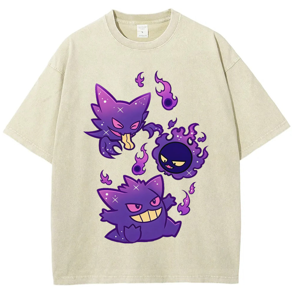 Purple Gastly Haunter Gengar Ghost Flame Cartoon Tee | Pokemon Anime