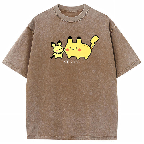 Cute Parent & Kid Pikachu Vintage Washed T-Shirt