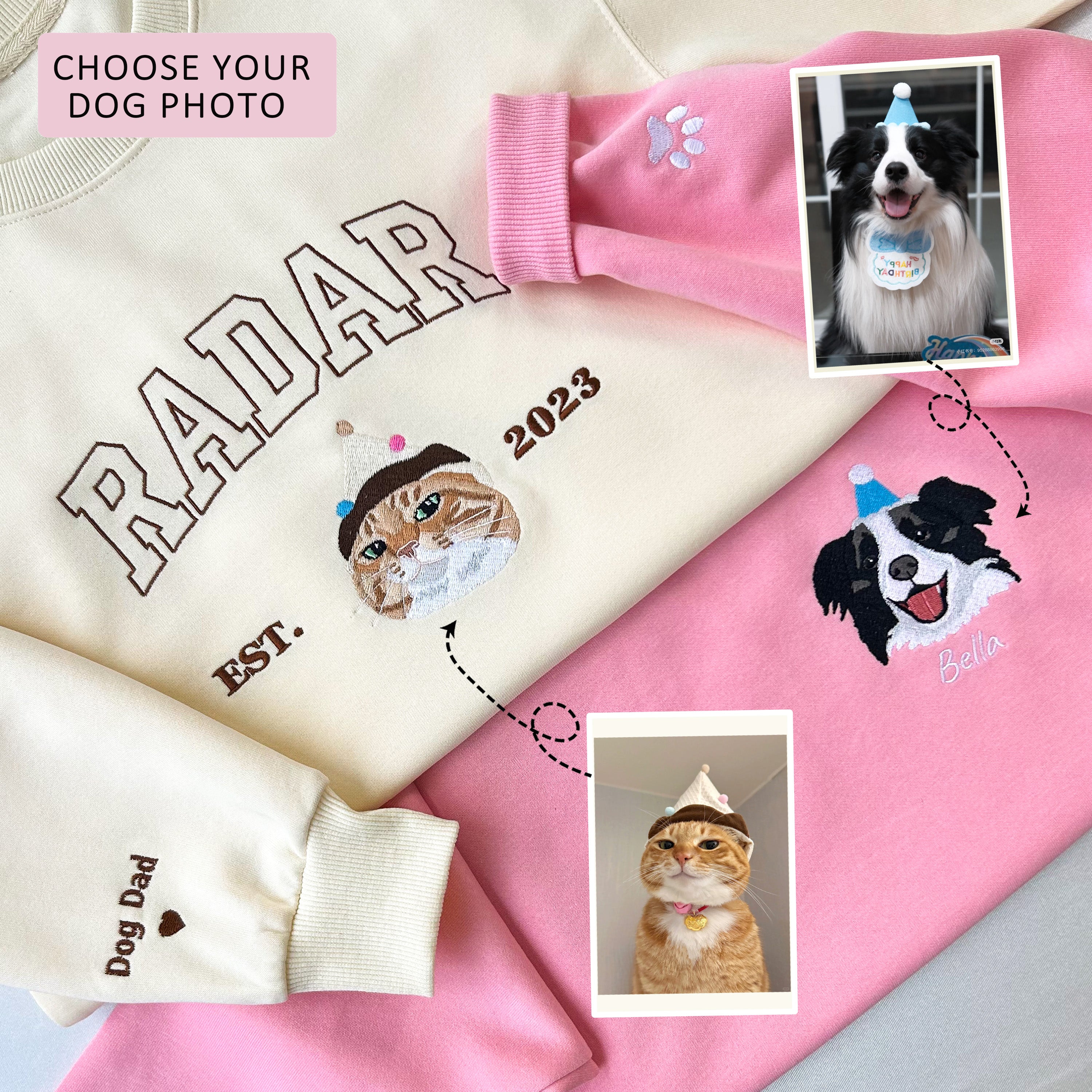 Custom Dog Face Embroidered Sweatshirt-Gift For Custom