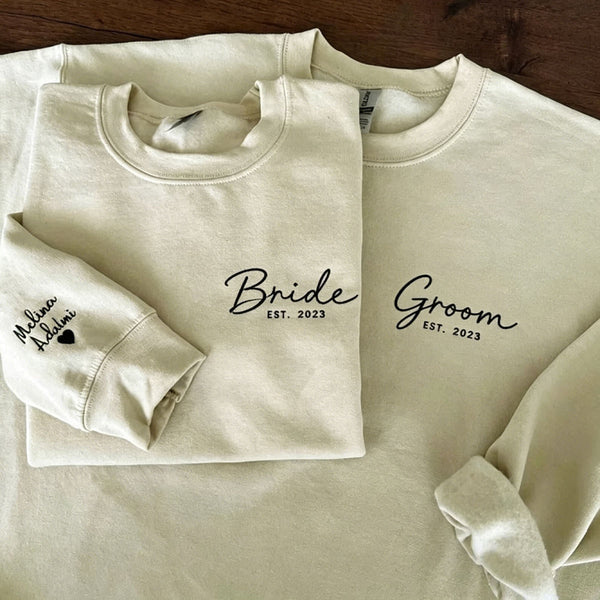 Custom Mama Dad Embroidered Sweatshirt With Names On Sleeve