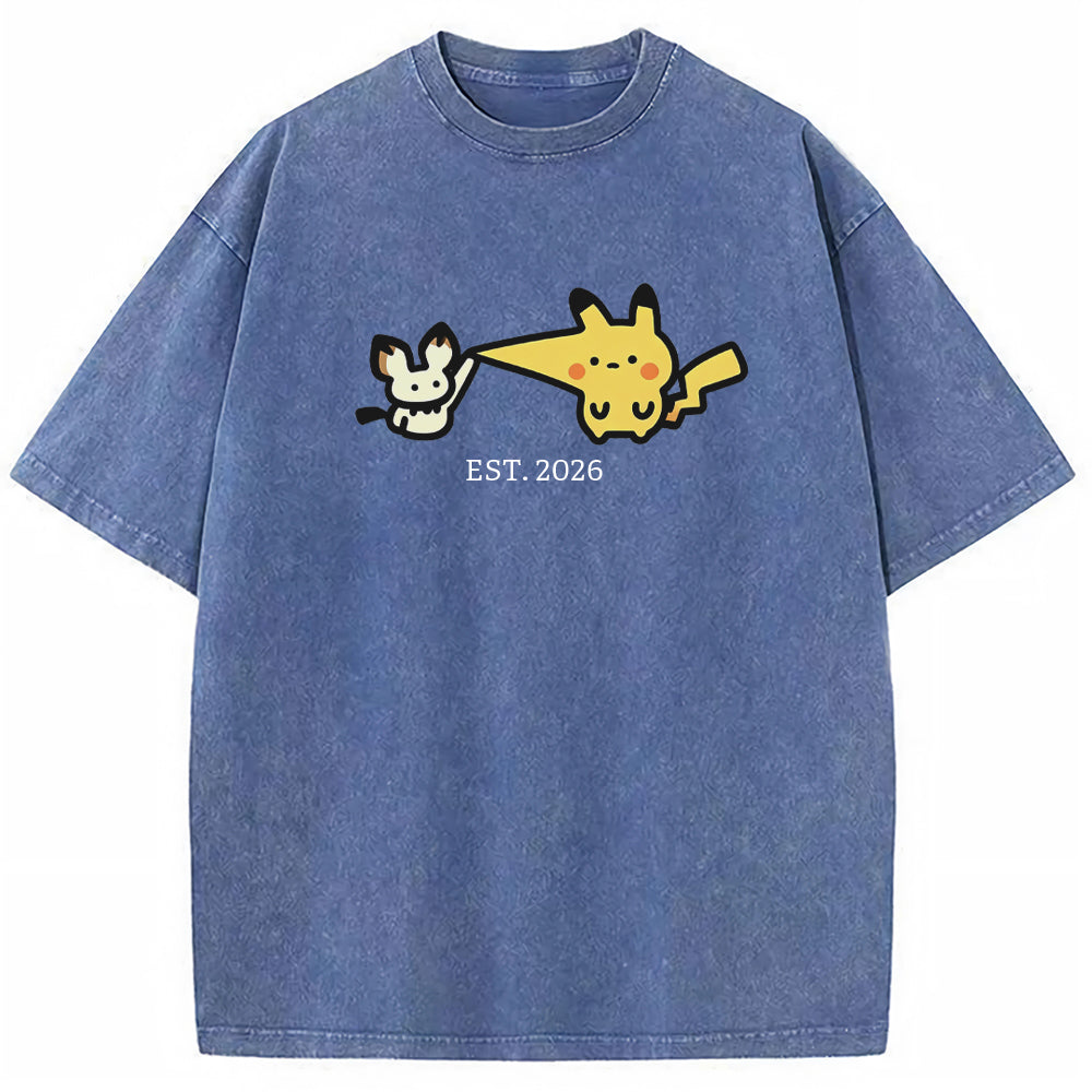 Cute Parent & Kid Pikachu Vintage Washed T-Shirt Secondary image