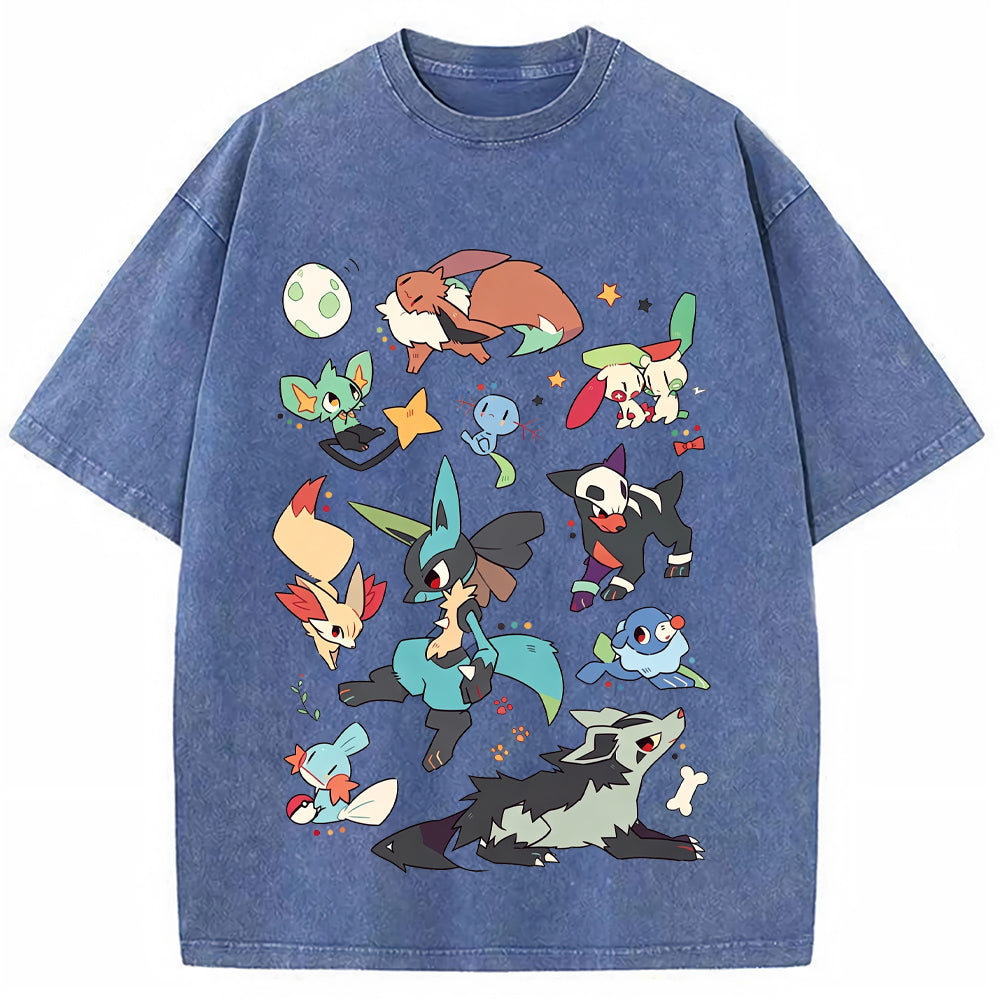 Dark Tone Lucario & Fox Creatures Cartoon Tee | Pokemon Anime Main image