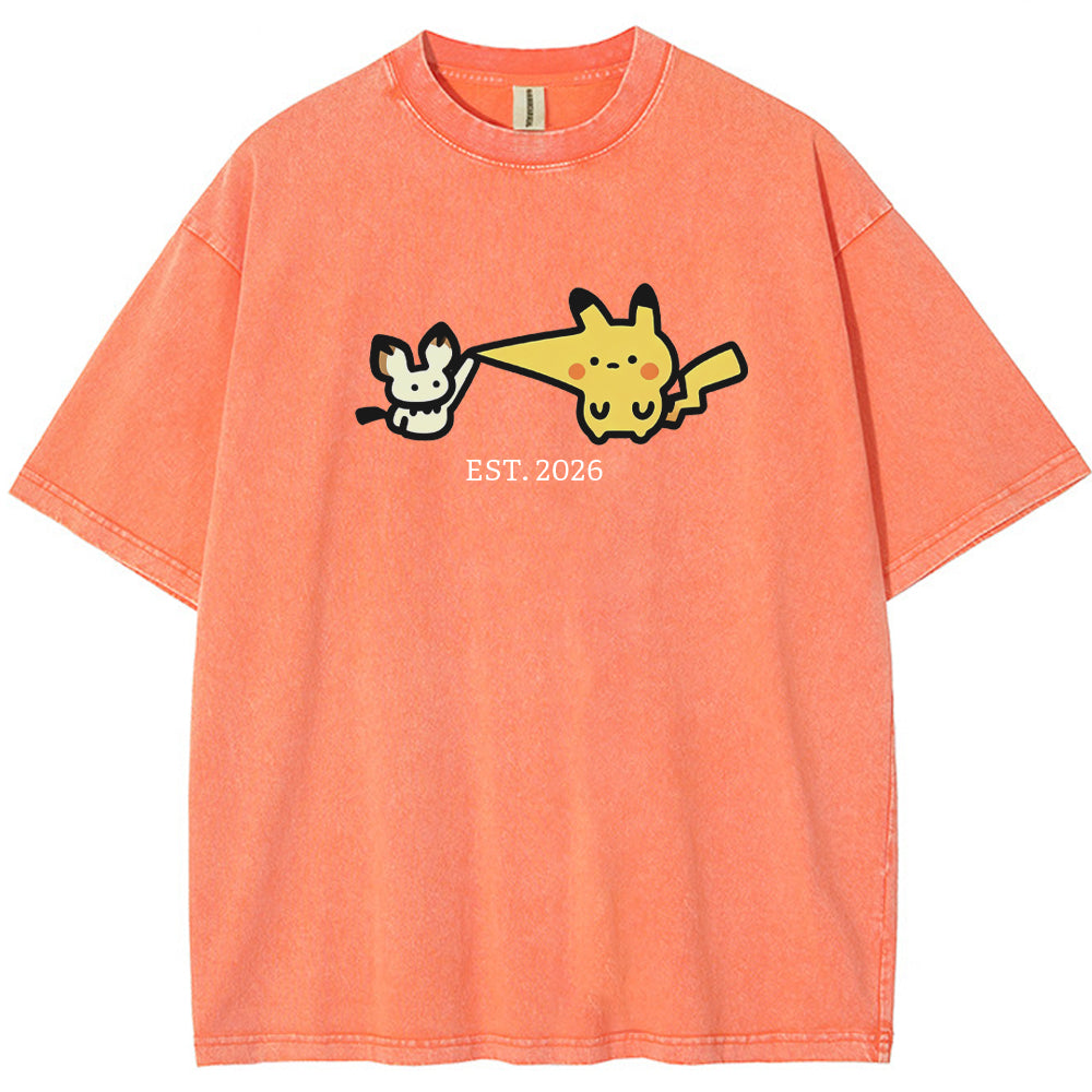 Cute Parent & Kid Pikachu Vintage Washed T-Shirt