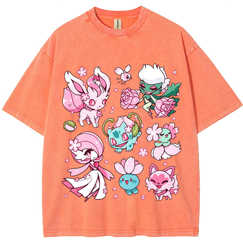Cherry Blossom Grass Fairy Type Squad Cartoon Tee | Pokemon Anime